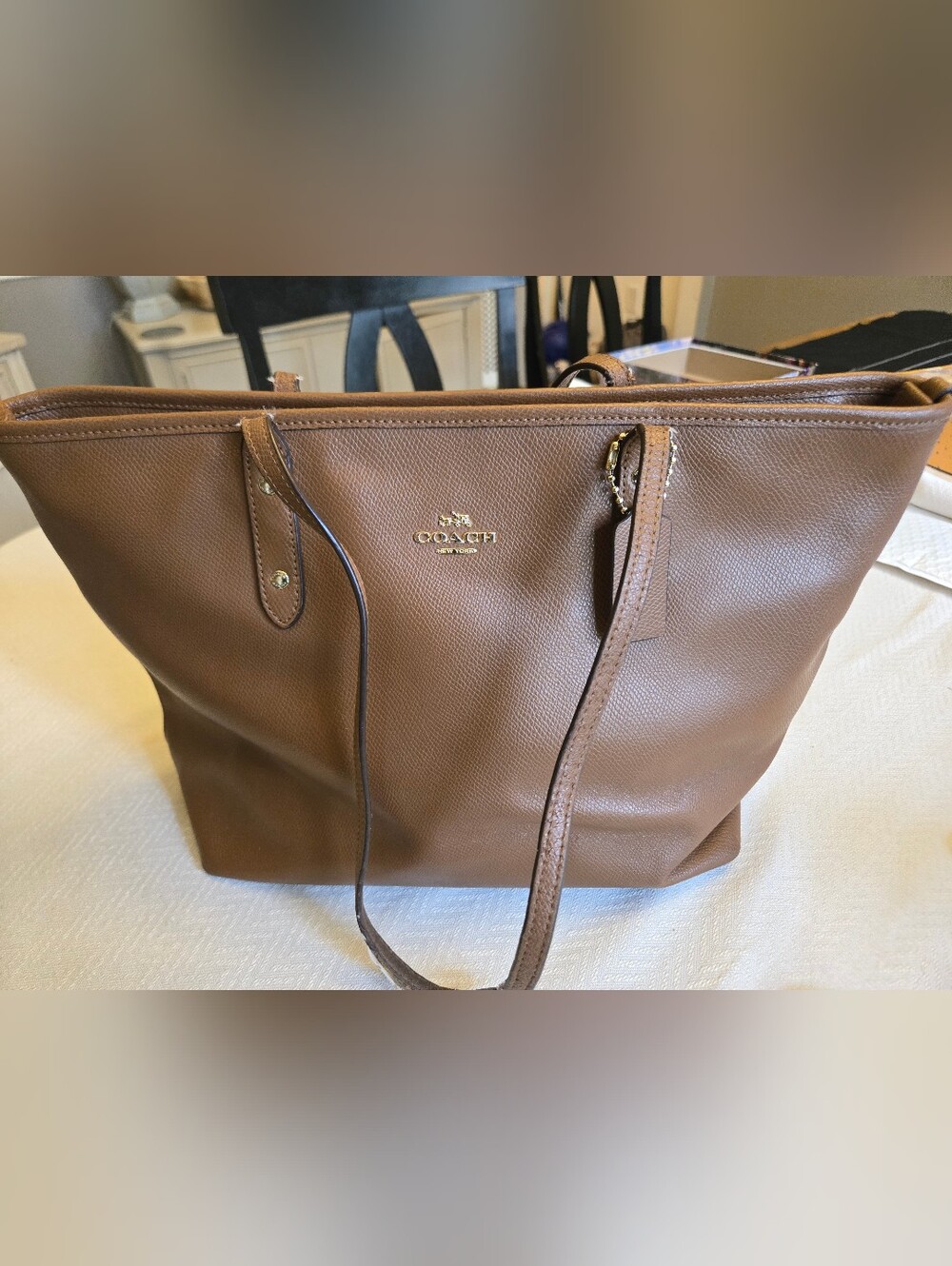 Coach Brown Pebbled Leather Tote - Minimal Shoulder Carryall